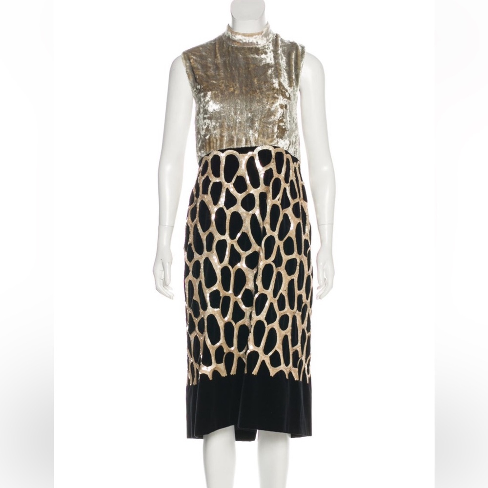 Dries Van Noten Gold and Black Midi Dress